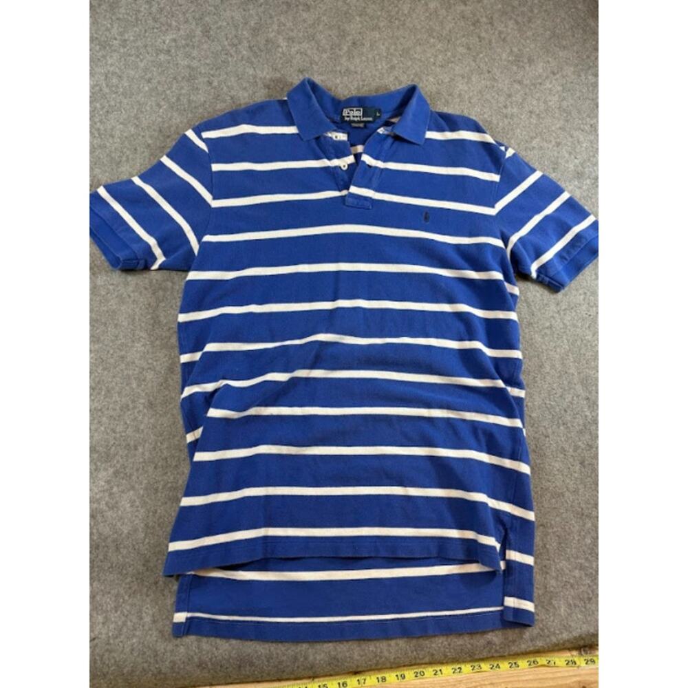 VTG Y2K Polo Ralph Lauren Polo Shirt Mens L Blue White Striped Mini Pony Preppy